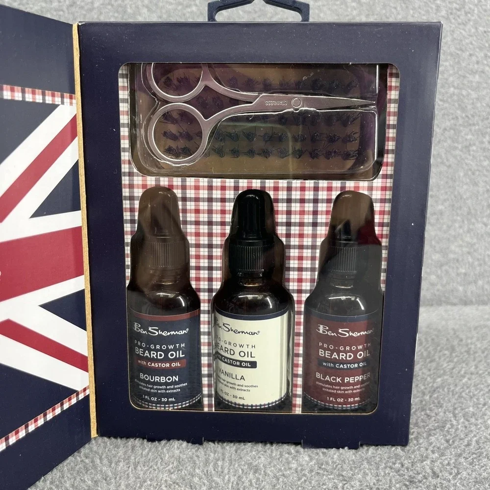 Ben Sherman Beard Oil Pro-Growth professional grooming brush‎ scissors 5 pc set